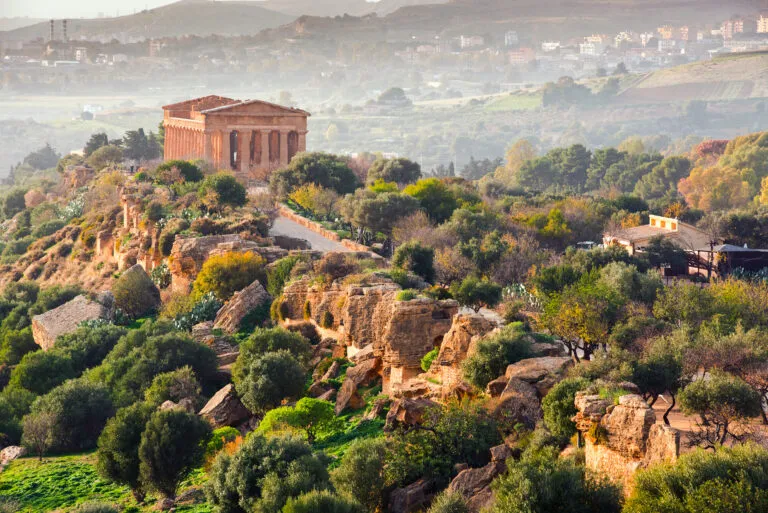 Agrigento, Sicily island in Italy. Famous Valle dei Templi, UNESCO World Heritage Site. Greek temple - remains of the Temple of Concordia.