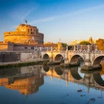 Holy Angel Castle at sunset, Rome, Italy, Europe. Rome ancient tomb of emperor Hadrian. Rome Holy Angel Castle (Castel sant'Angelo) is one fo the best known landmark of Rome and Italy.