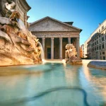 Fountain on Piazza della Rotonda with Parthenon behind, Rome, Italy