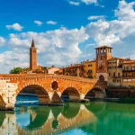 Bridge Ponte Pietra in Verona on Adige river